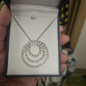 925 STERLING SILVER TRIO/white Gold OPEN CIRCLE PENDANT NECKLACE DIAMONDS/18